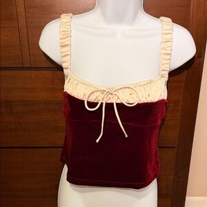 Princess Polly Burgundy Velvet Tank with Cream Trim